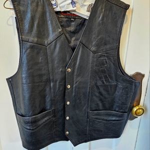 Men's 3XL Leather Biker Vest Black XXXL Interstate Brand VG Condition